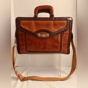 Marc Chantel Leather Briefcase | Croc-Embossed Brown | Crossbody